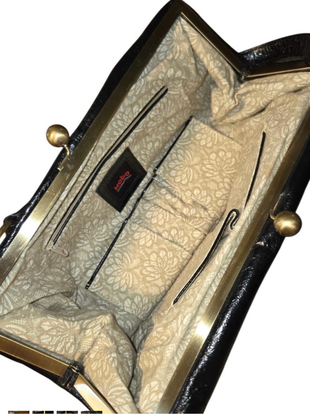 HOBO Black Leather Kiss-Lock Satchel with Gold-Tone Accents - Picture 4 of 10